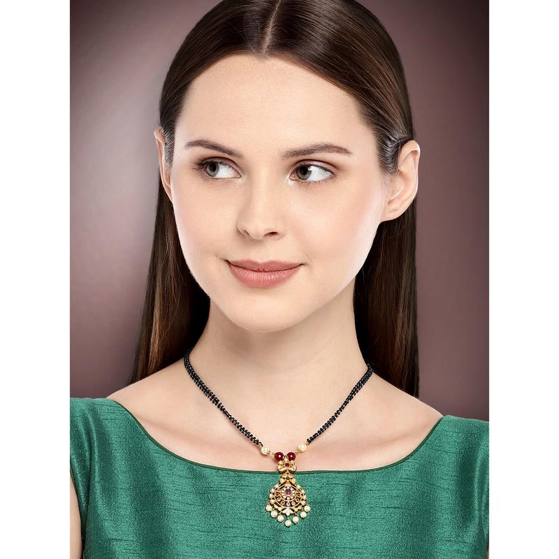 Aheli Classy Stone Beads Studded Handcrafted Indian Traditional Wedding Mangalsutra Necklace Set with Black Beaded Chain Ethnic Fashion Daily Wear Jewelry Gift for Women - Image 2